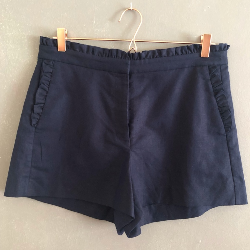 Hi Rise JCrew Linen Shorts with Ruffle Detail